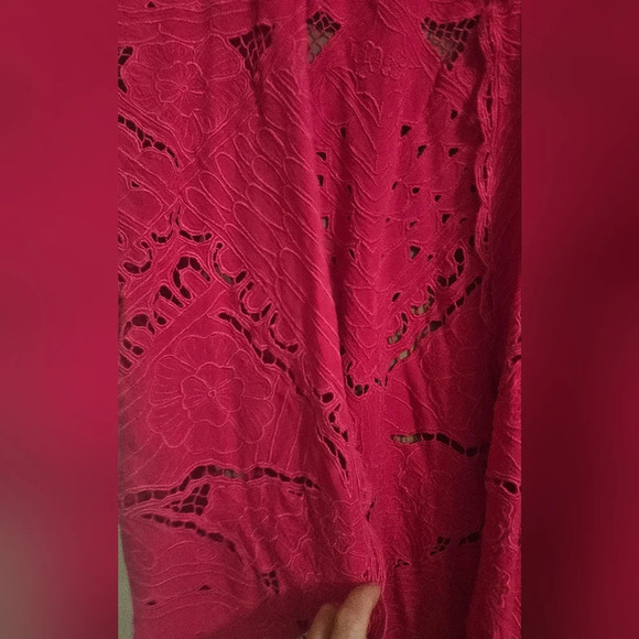 Silky Line Made in Indonesia lace open front kimono top. Pink. OS - Picture 3 of 6